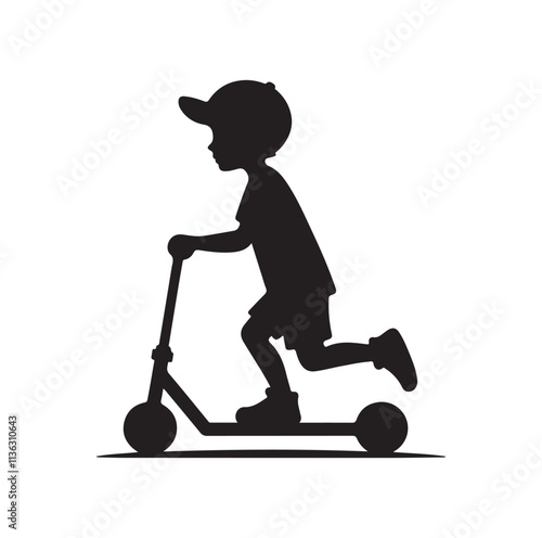 kid riding scooter silhouette vector illustration