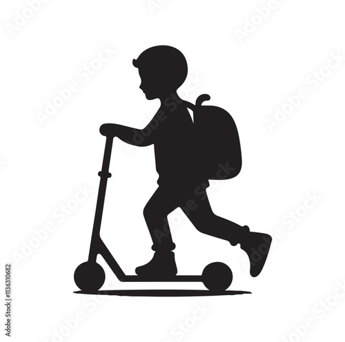 kid riding scooter silhouette vector illustration