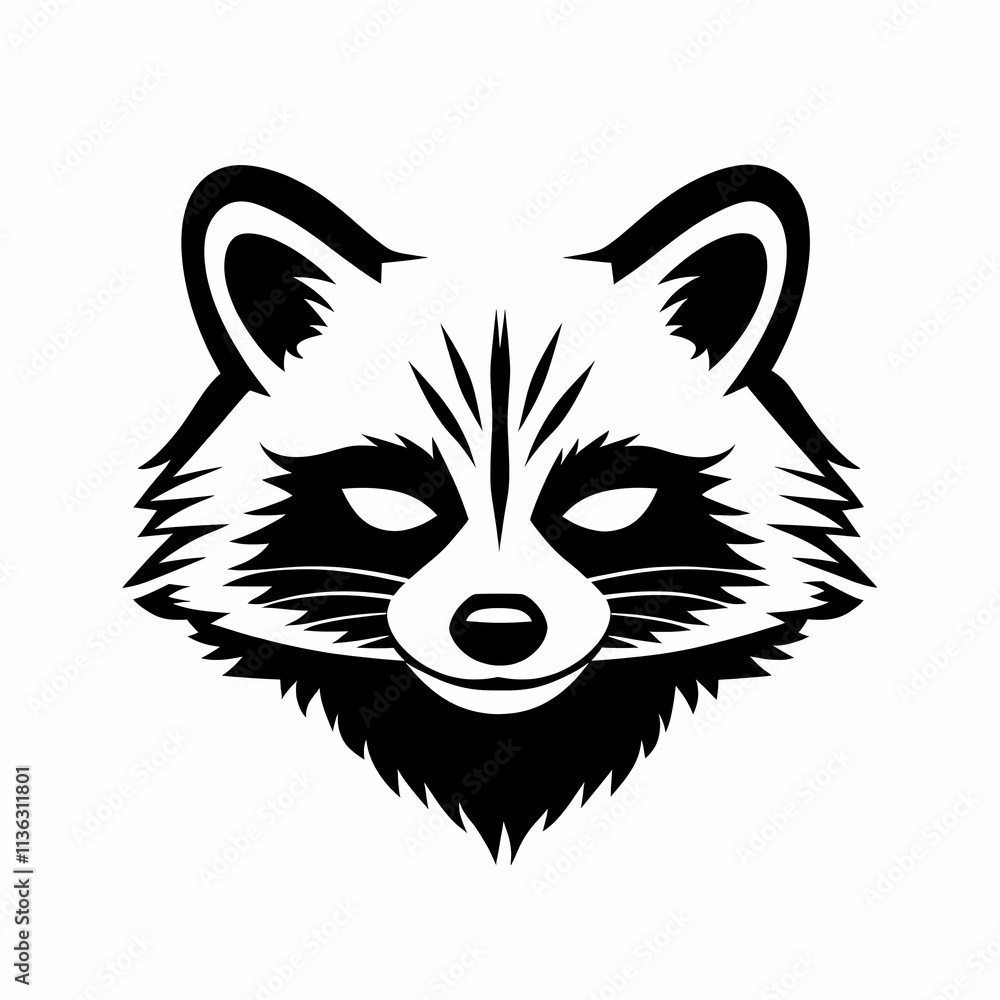 Obraz premium Raccoon head illustration with detailed features and outline design