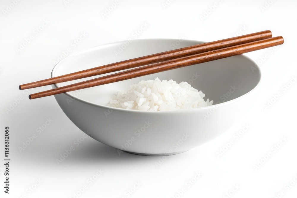 Cooked White Rice in Bowl with Chopsticks Asian Cuisine Food Photography Cooked White Rice in Bowl with Chopsticks Asian Cuisine Food Photography