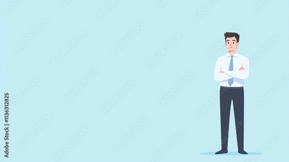 A professional man standing confidently with arms crossed against a light blue background. A professional man standing confidently with arms crossed against a light blue background.