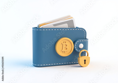 digital bitcoin wallet lock private key rendered simple illustration style clean white photo