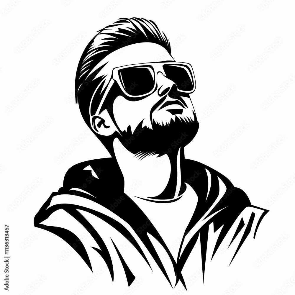 Stylish man with sunglasses looking up, exuding confidence and coolness Stylish man with sunglasses looking up, exuding confidence and coolness