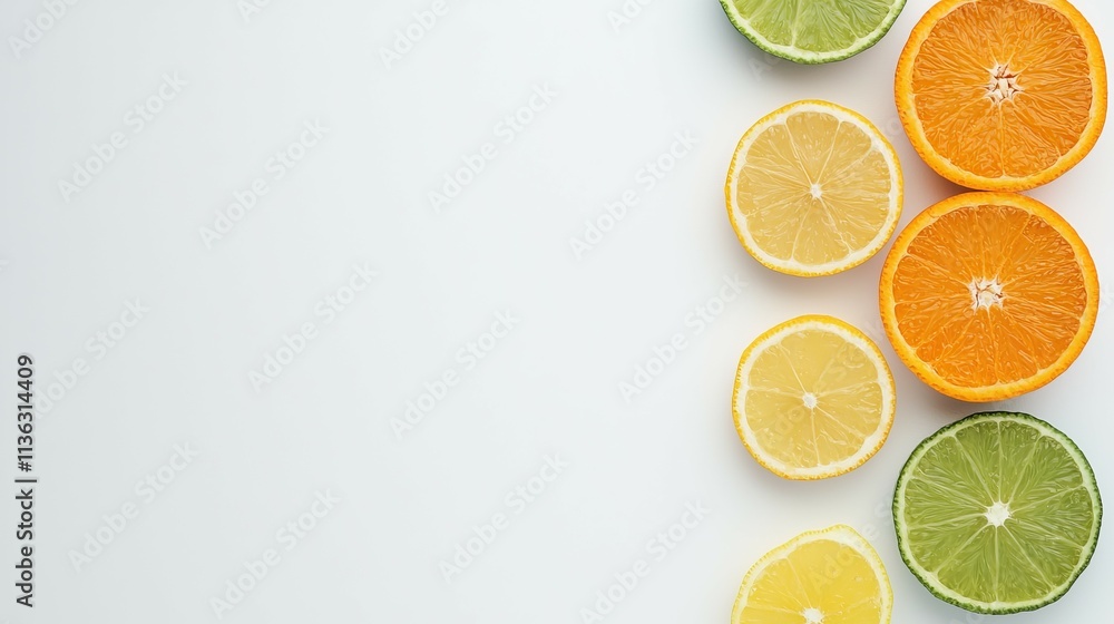 A colorful arrangement of citrus fruits on a light background. A colorful arrangement of citrus fruits on a light background.