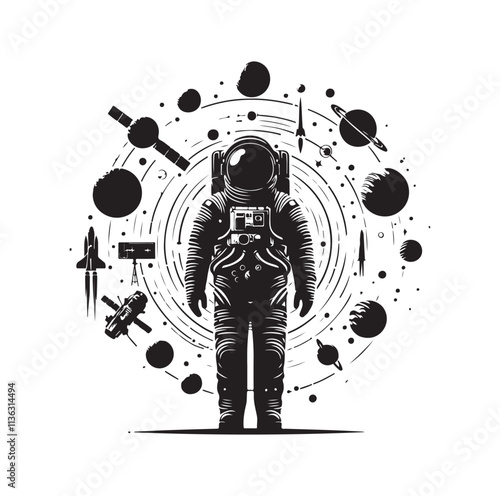 Astronaut, Spaceman silhouette vector illustration