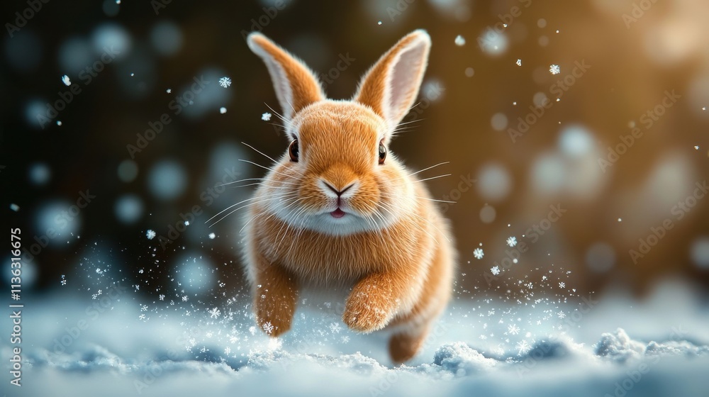 Brown Rabbit Hopping in a Snowy Field Brown Rabbit Hopping in a Snowy Field