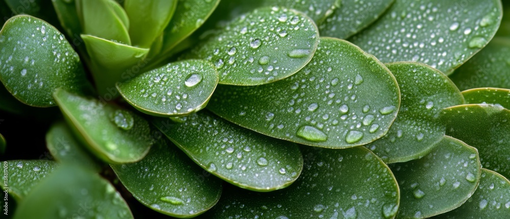 Close-up of succulent leaves adorned with fresh, glistening droplets, showcasing nature's intricate beauty and detail. Close-up of succulent leaves adorned with fresh, glistening droplets, showcasing nature's intricate beauty and detail.