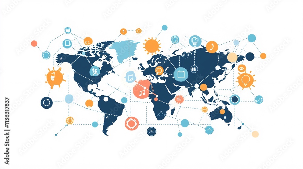 Fototapeta premium World map showing connections between countries and continents