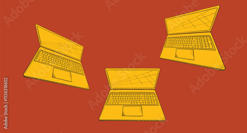 Open laptop sketch showing keyboard and trackpad