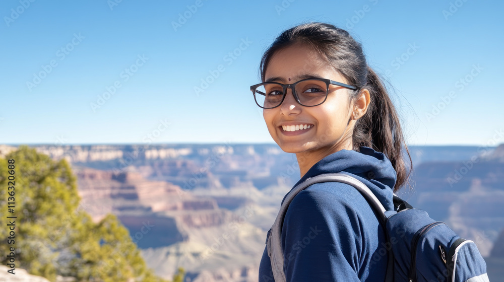 Indonesian girl in blue athleisure doing outdoor activity at grand canyon Indonesian girl in blue athleisure doing outdoor activity at grand canyon