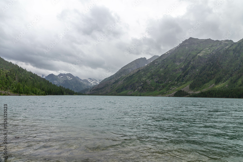 Multinskoye lake. Lake number two (second lake or middle lake). The Multin lakes near Multa village, Altai republic, Russia Multinskoye lake. Lake number two (second lake or middle lake). The Multin lakes near Multa village, Altai republic, Russia