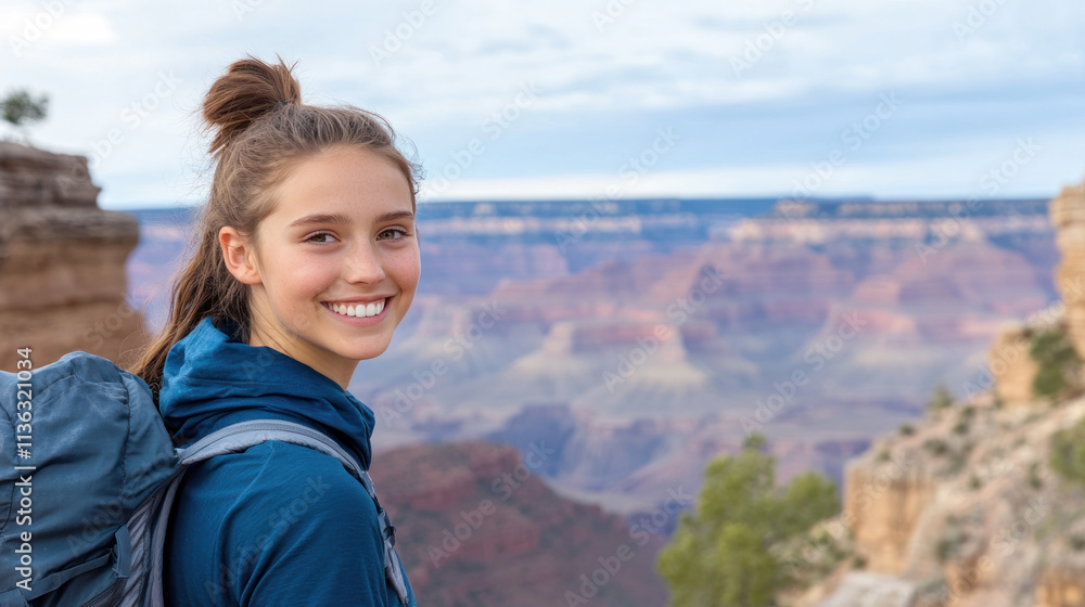Australian girl in blue athleisure doing outdoor activity at grand canyon Australian girl in blue athleisure doing outdoor activity at grand canyon