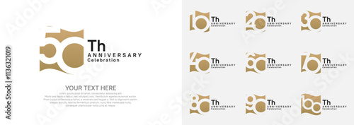 Anniversary logo set vector design, brown color for celebration event