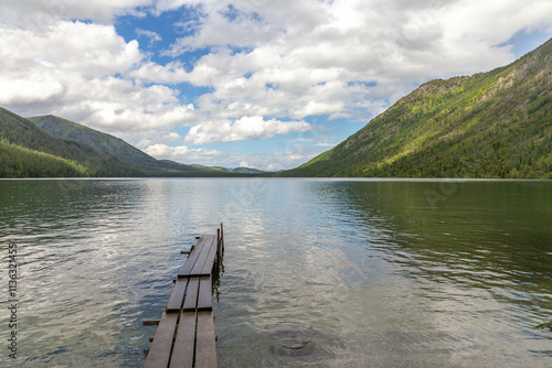 Multinskoye lake. Lake number three (or third lake or lower lake). The Multin lakes near Multa village, Altai republic, Russia photo