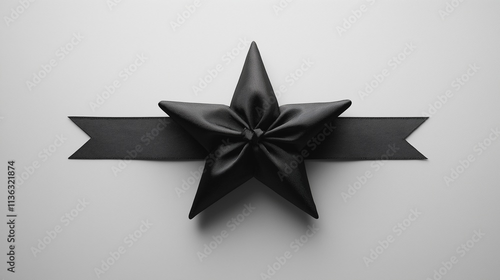 Black Star Ribbon: A minimalist design featuring a black star with a black ribbon, adding a touch of elegance and simplicity. Generative ai illustration. Black Star Ribbon: A minimalist design featuring a black star with a black ribbon, adding a touch of elegance and simplicity. Generative ai illustration.