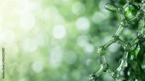 The image shows a highly detailed molecular structure set against a green backdrop, representing scientific curiosity, complexity, and environmental consciousness. photo