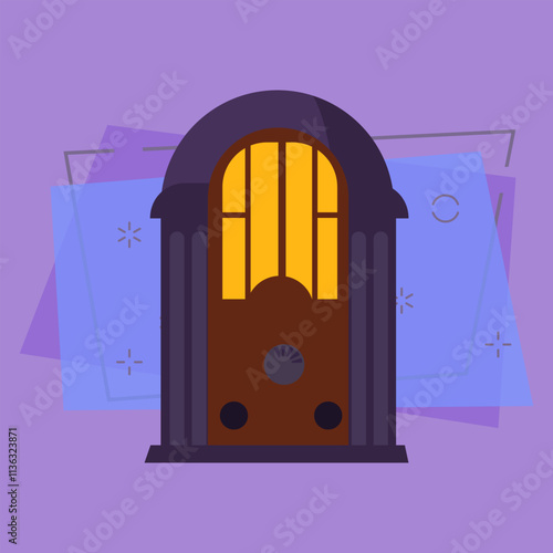 Old radio receiver. Violet vintage set. Radio concept. Vector illustration can be used for topics like broadcasting, communication, telecommunication