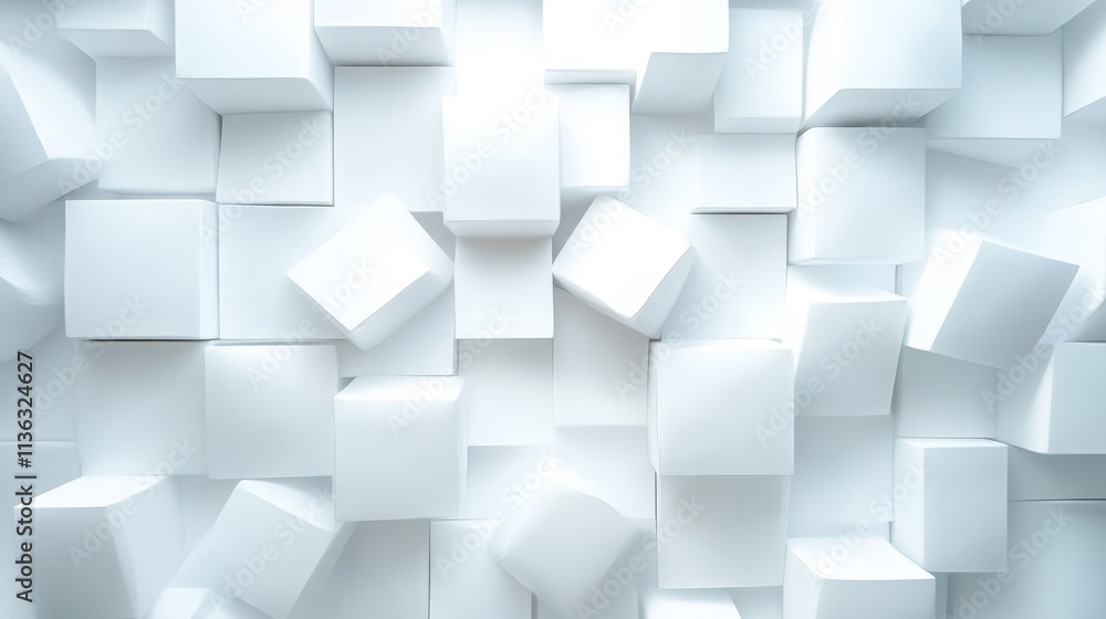 Obraz premium An artistic representation of white cubes, stacked and arranged in an abstract, modern style, adding depth and interest through a multifaceted visual exploration.