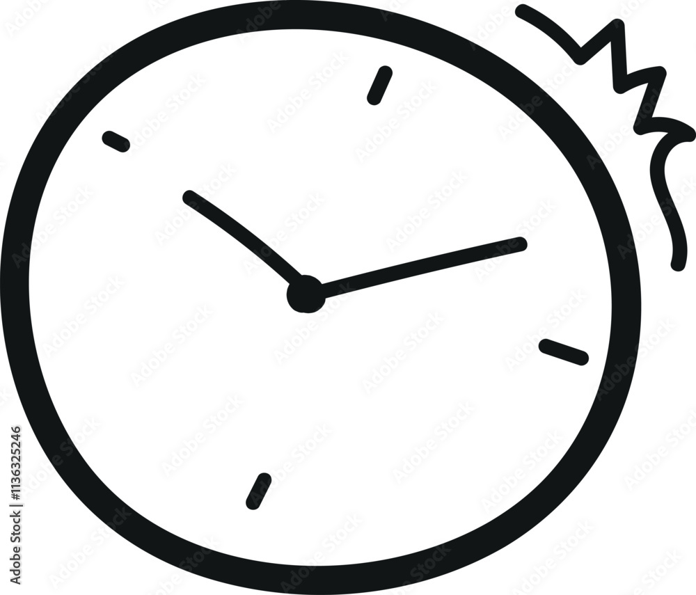 Simple black and white line drawing of a clock face with minimalistic hour markers at the 12, 3, 6, and 9 positions, and two hands indicating 10:10.
Simple black and white line drawing of a clock face with minimalistic hour markers at the 12, 3, 6, and 9 positions, and two hands indicating 10:10.