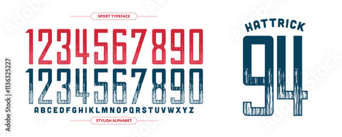 Custom alphabet number with rough effect. Sport jersey design concept. Bold and condensed number stylish in white background. Vector illustration