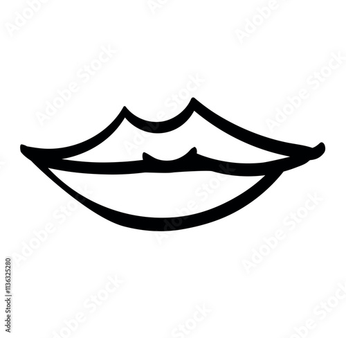 Simple black and white line drawing of a pair of lips with smooth, curved lines, upper lip slightly dipped in the middle, lower lip fuller and more rounded.

