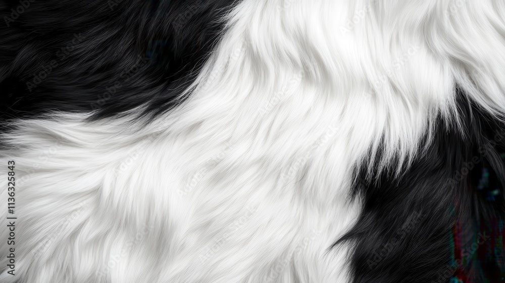 This image captures an abstract close-up of black and white fur intertwined in a soft, flowing pattern, showcasing the texture and contrast of the fur material. This image captures an abstract close-up of black and white fur intertwined in a soft, flowing pattern, showcasing the texture and contrast of the fur material.