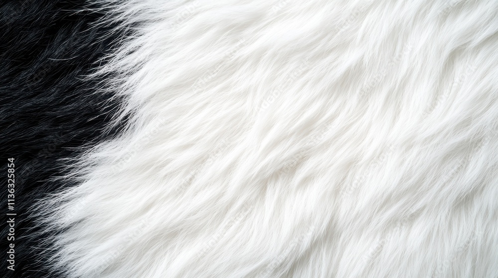 Fototapeta premium An abstract representation of fluffy white fur contrasted with black fur, embodying the balance between purity and mystery, softness and starkness in design.