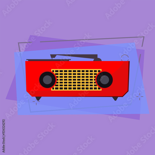 Turntable vinyl record player. Red retro device. Music concept. Vector illustration can be used for topics like vintage equipment, music, song