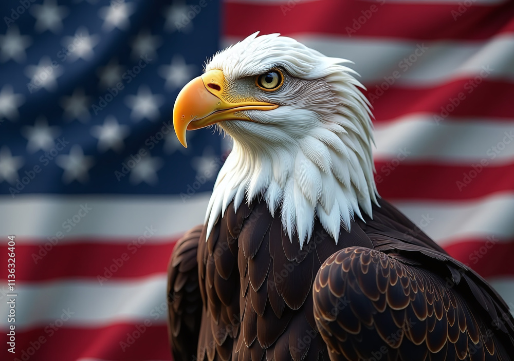 Naklejka premium neural network generates fake bald eagle image bitcoin usa flag digital background based real scenes