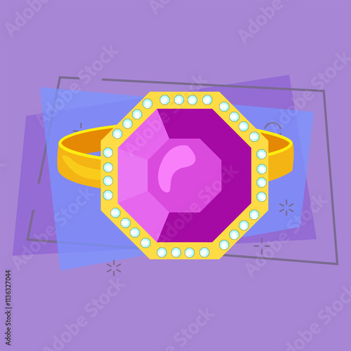 Golden ring with topaz and diamonds vector illustration. Gemstone, jewelry, bijouterie. Monarchy attributes concept. Vector illustration can be used for topics like accessory, wealth, treasure