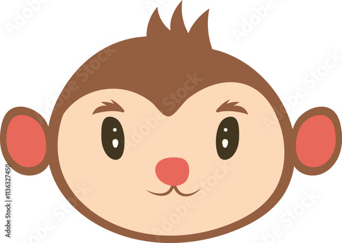 Cartoon monkey face with large eyes, round pink ears, and a small tuft of hair on top.
