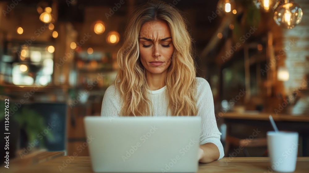 A woman intently working on her laptop in a stylish, cozy cafe setting, surrounded by warm ambient lighting and a focused atmosphere. A woman intently working on her laptop in a stylish, cozy cafe setting, surrounded by warm ambient lighting and a focused atmosphere.