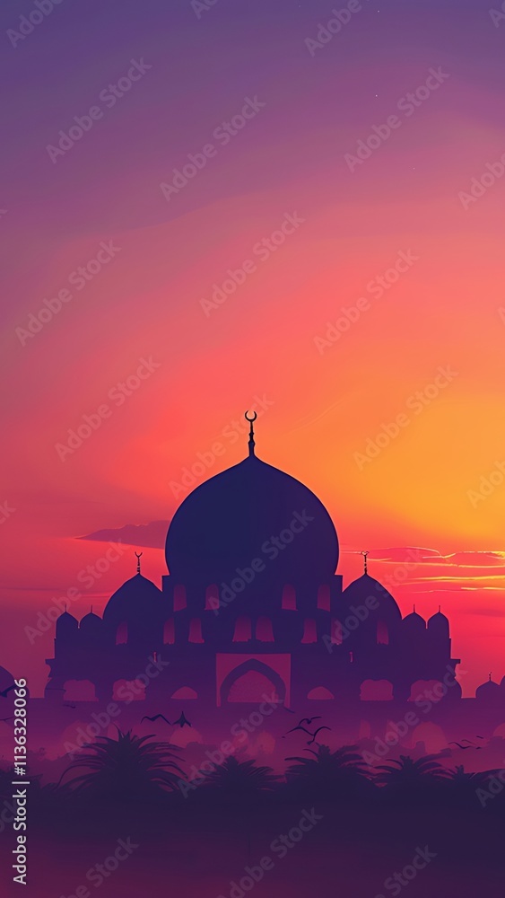 Fototapeta premium Mosque Silhouette at Sunset