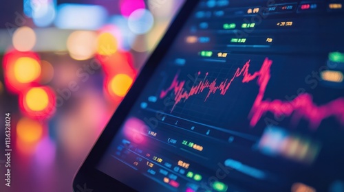 Wallpaper Mural Close-up of a tablet screen showing Asian stock market indices, a stylized red lantern icon visible in the trading apps interface Torontodigital.ca