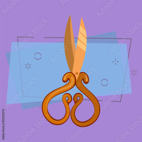 Retro golden scissors vector illustration. Needlework, handicraft, knitting. Scissors concept. Vector illustration can be used for topics like diy, hobby, leisure