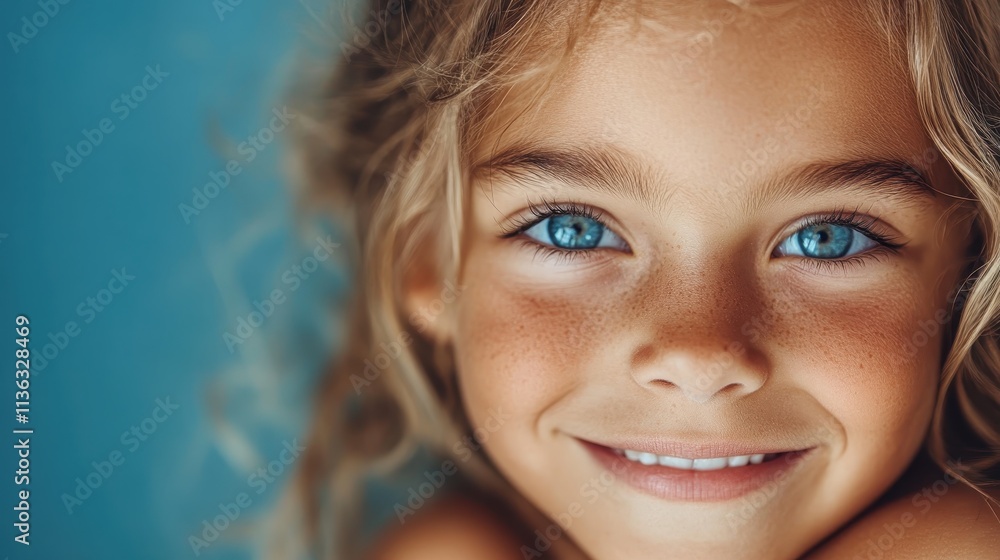 A charming curly-haired girl with bright blue eyes and an infectious smile, captured in vibrant colors, displaying warmth and happiness, illuminating pure joy. A charming curly-haired girl with bright blue eyes and an infectious smile, captured in vibrant colors, displaying warmth and happiness, illuminating pure joy.