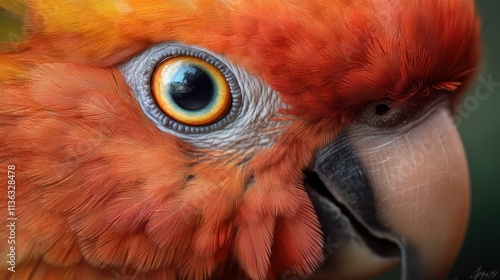 An intricate close-up of a parrot's bright, colorful eye and detailed feathers, showcasing a symphony of vivid colors and textures in stunning clarity and realism. photo