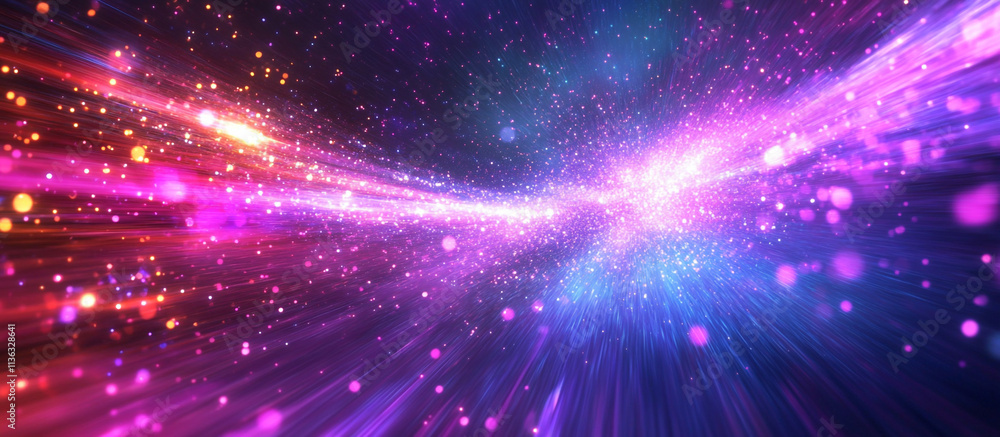 Fototapeta premium A lively background of vivid purple and pink color explosion with flowing light trails, perfect for creative projects