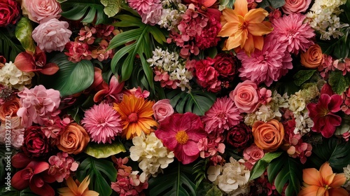 Wallpaper Mural A vibrant floral collage consisting of a variety of colorful blossoms including roses, lilies, and daisies, set against a backdrop of lush green leaves. Torontodigital.ca