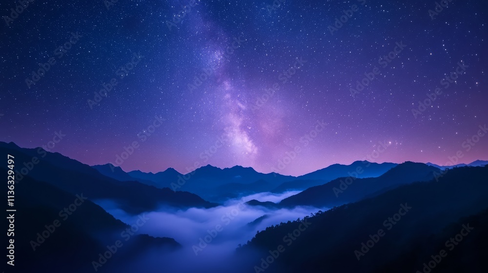 Majestic night sky with milky way over mountain landscape Majestic night sky with milky way over mountain landscape