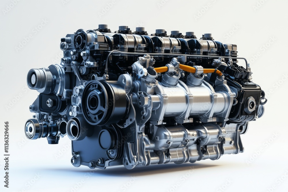 Powerful Industrial Engine Automotive Technology High Performance Motor 3D Render Powerful Industrial Engine Automotive Technology High Performance Motor 3D Render