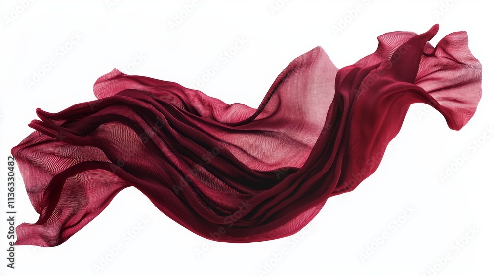 A digital art piece depicting flowing fabric in deep red set against an isolated white background A digital art piece depicting flowing fabric in deep red set against an isolated white background