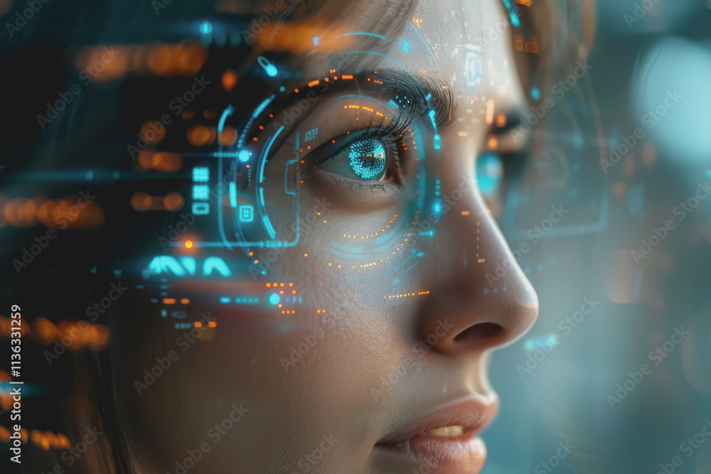 Future woman with cyber technology eye panel concept. Future woman with cyber technology eye panel concept.