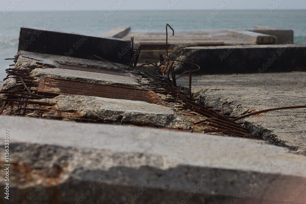 Ancient ruined maritime structure hit by strong waves. Ancient ruined maritime structure hit by strong waves.