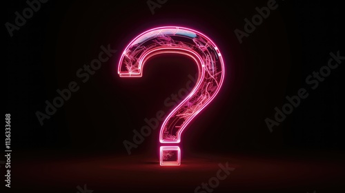 Glowing question mark on dark background, question mark symbol 3D rendering