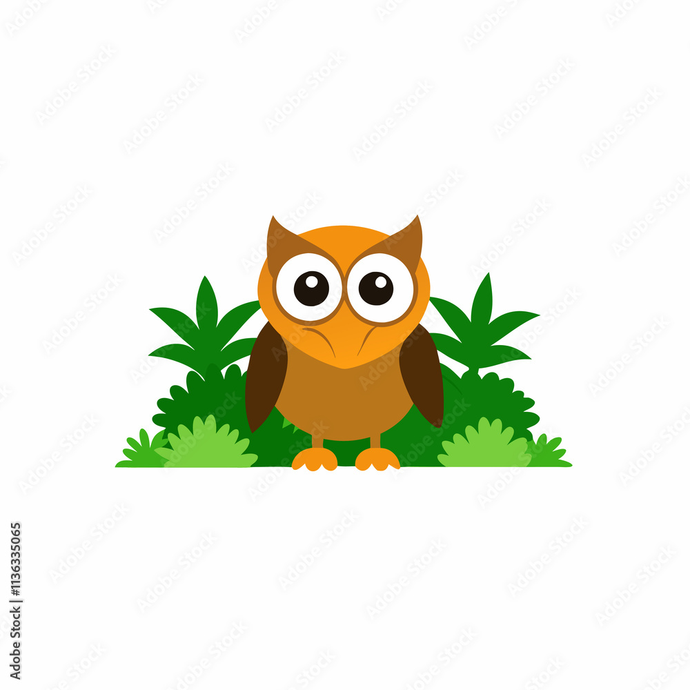 Obraz premium A image of a owl in a jungle cartoon vector illustration