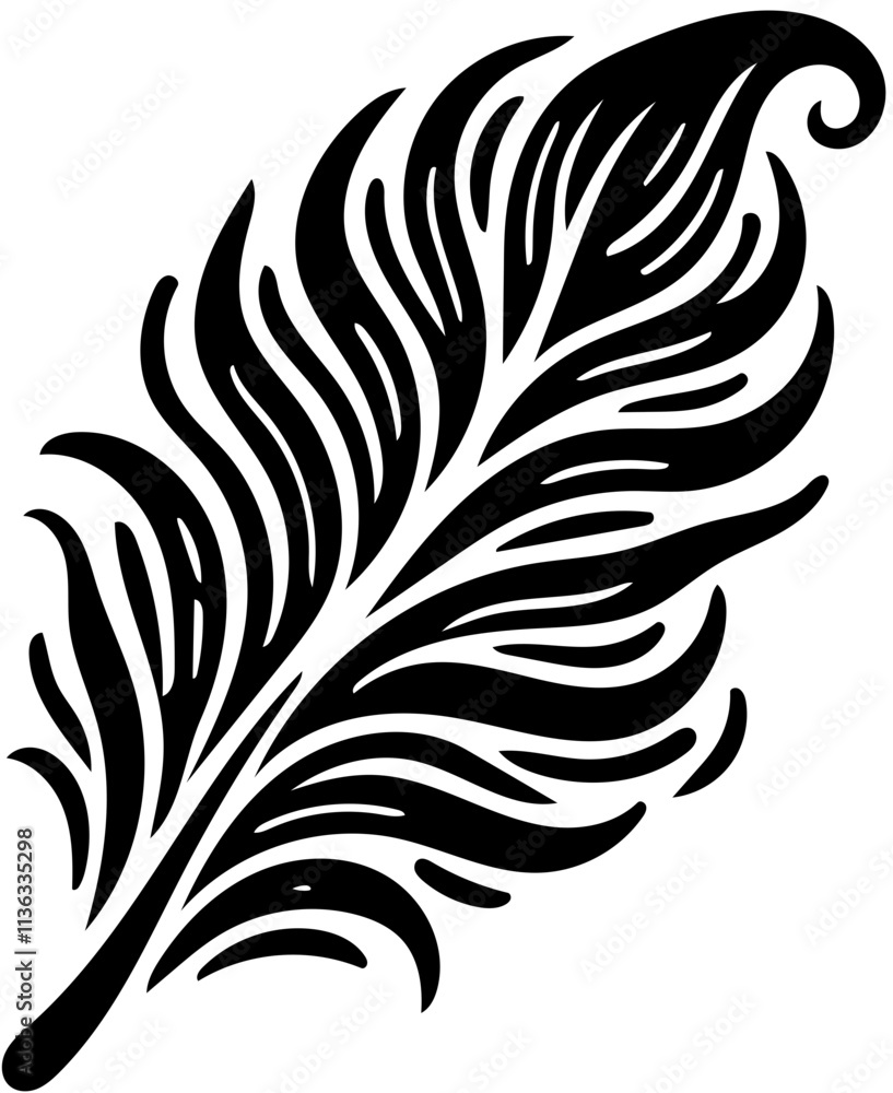 Obraz premium Black Feather Silhouette, Quill Icon for Writing, Tattoo Design, Stationery Logo, Digital Art Template, Vector Illustration for Prints, Invitations, and Calligraphy Projects