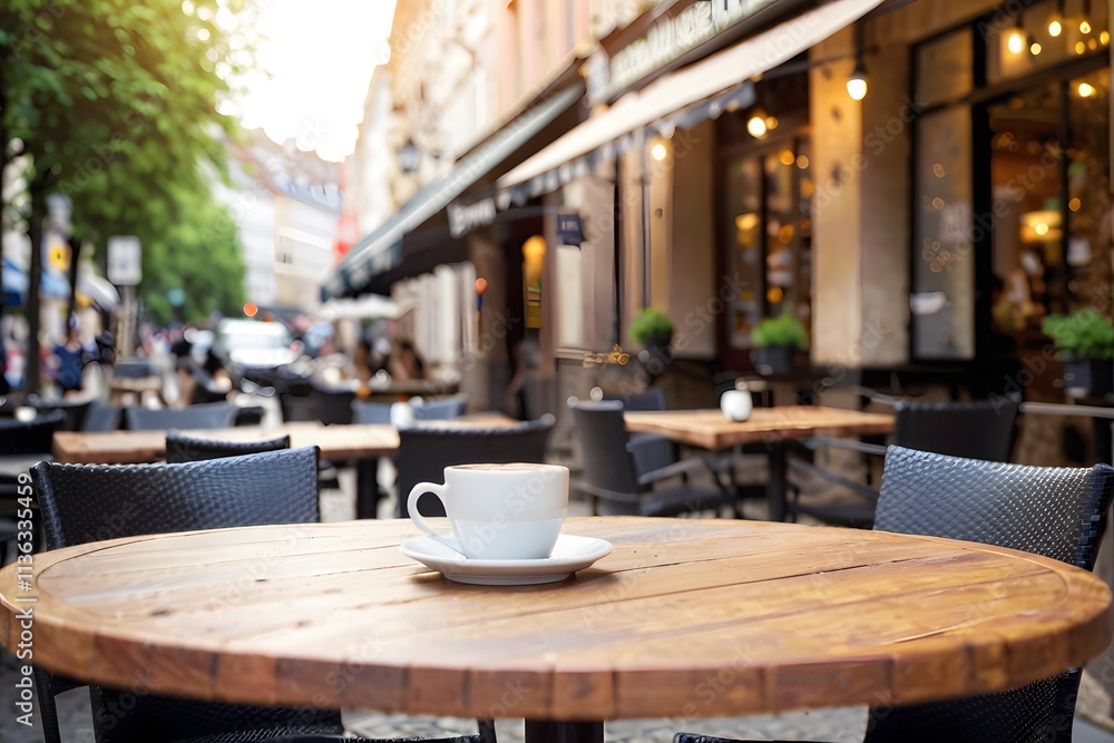 Empty cozy outdoor table cafe terrace with copy space. Empty cozy outdoor table cafe terrace with copy space.