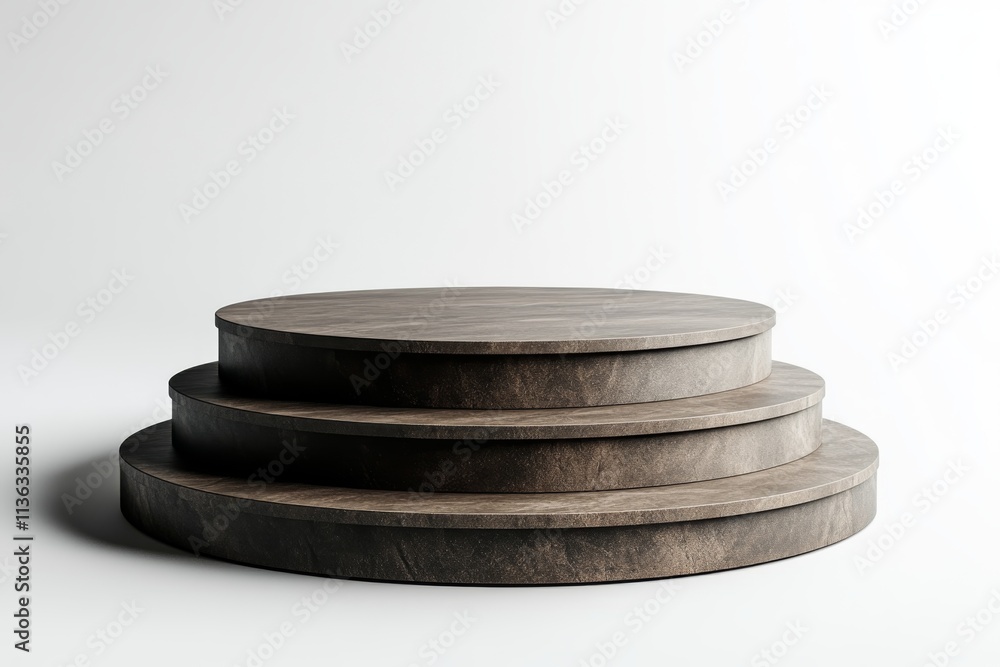 Modern Wooden Display Stand Three Tiered Round Pedestal Empty Podium Product Presentation Modern Wooden Display Stand Three Tiered Round Pedestal Empty Podium Product Presentation