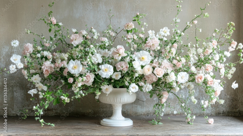 Elegant White and Blush Pink Flower Arrangement in White Urn Elegant White and Blush Pink Flower Arrangement in White Urn